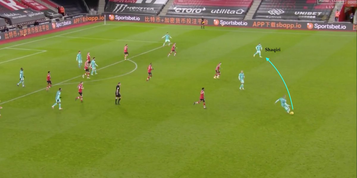 This changed with Shaqiri on in the 2nd half who offered a passing option in between the lines on the right hand side - he created 2 chances in his sub appearance