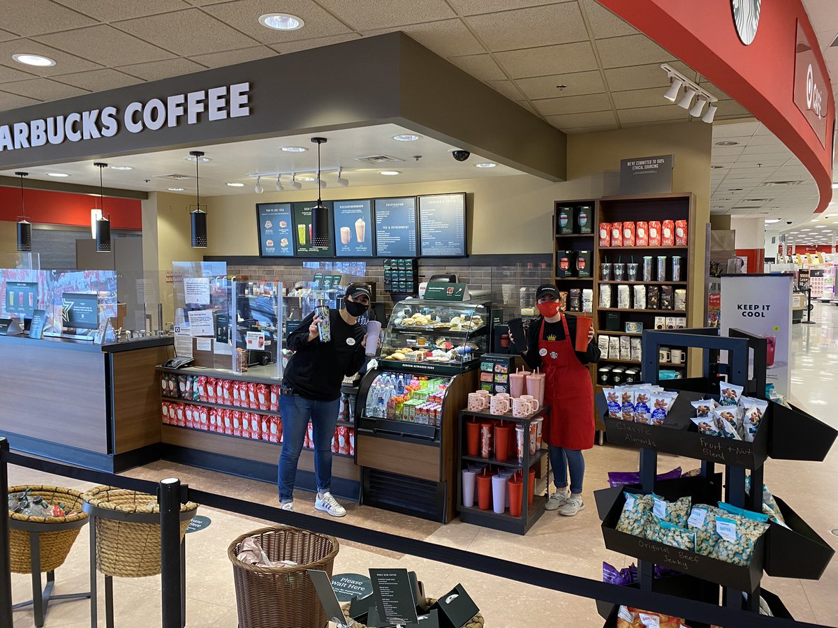 TargetCurran's tweet image. Sarah and Libby are prepped and ready to go for the winter launch! Sarah spent the morning training her team on some of our new drink cards...looking good guys!