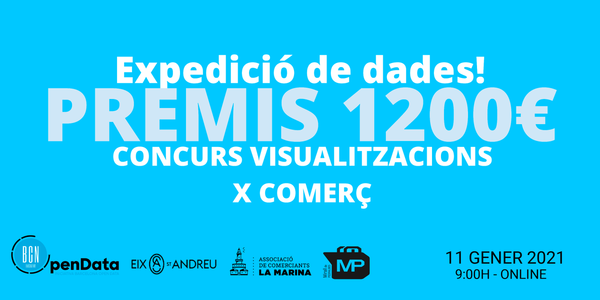 iopendatabcn's tweet photo. 🔵🏠Vols crear visualitzacions per extreure informació de valor per al comerç? #ExpedicióDataxComerç 🔎 podràs presentar les teves visualitzacions al concurs de #VizData Comerç 📣 1200 Euros en premis! 👉https://t.co/L2UnDDnUtx #Datavisualization #OpenData https://t.co/H2VsgHWoVA