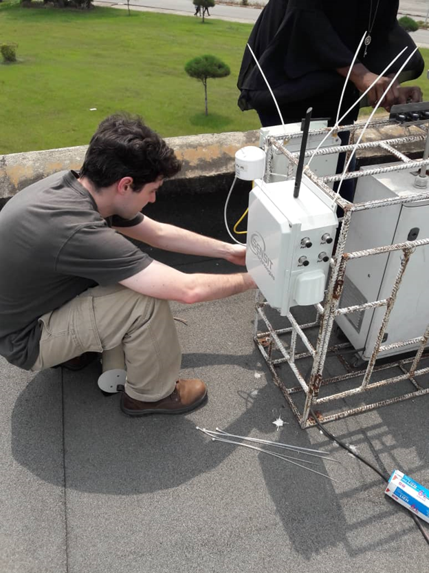 Low-cost sensors will allow data to be collected more frequently and in more locations than is feasible with other sensors. This is important in countries which may not have the resources to deploy a large network. (Photo: Carl working in Côte d'Ivoire with  @AfriqAirQuality) 3/8