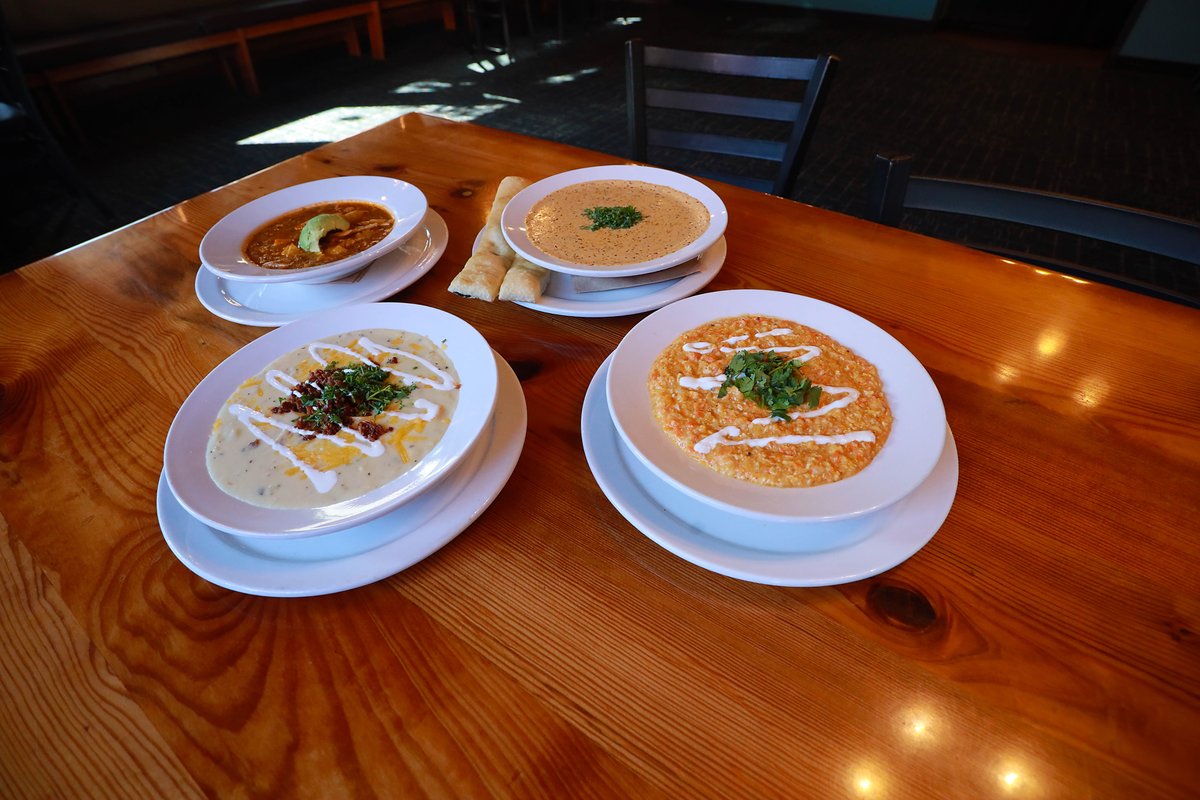 Homemade Soups
We offer four soups:
Baked Potato, Hungarian Mushroom, Yucatan Lime with Chicken, and a daily special. Ask your server about today’s special (Complimentary breadsticks with cream-based soups until 4 pm)

Cup – 5.50 | Bowl – 8.50 | Pint – 10.50 | Quart 19.75