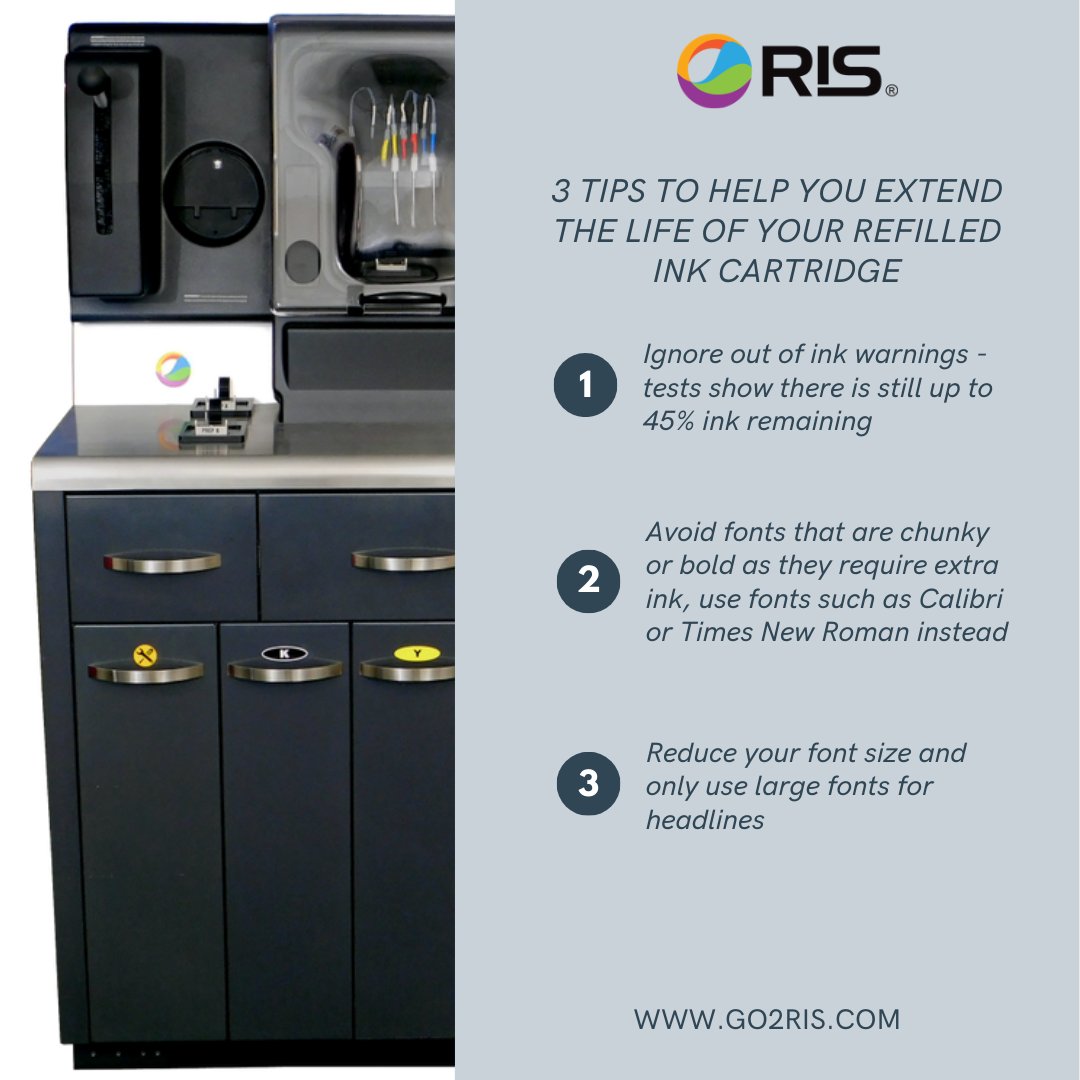 Need some tips to help you extend the life of your ink cartridge and to save some money on printing? Check out these three easy tips and let us know if you have any other ideas! Visit Go2RIS.com for more tips and tricks.  #RIS #ecofriendly #reducereuserecycle #refill