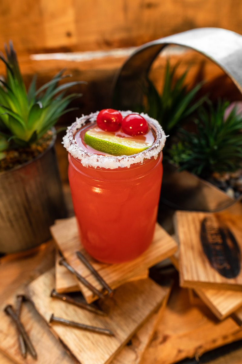 Cocktail special for the week! Cherry Lime Margarita! Silver tequila, house-made orange liqueur, cherry and lime purée, and marg mix served on the rocks with salt!