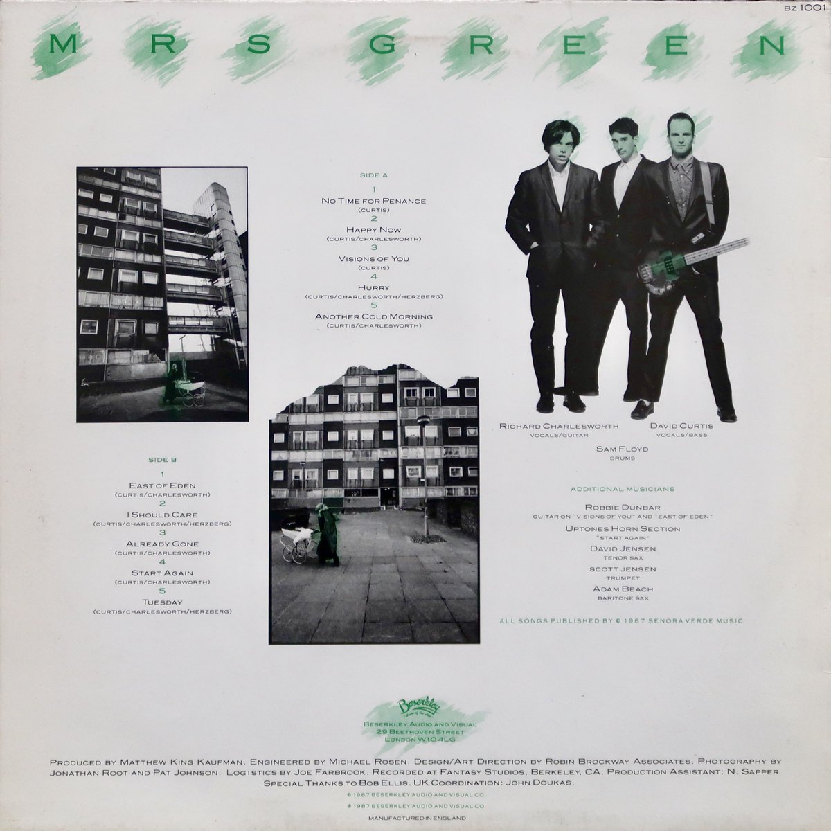 It turns out that Mrs Green were a three-piece band from California, but for some reason this album was only released in the UK (on vinyl) and in Germany (on CD). It was produced in 1987 by Berserkley founder Matthew King Kaufman. But what does it sound like? (THREAD 2 of 5)