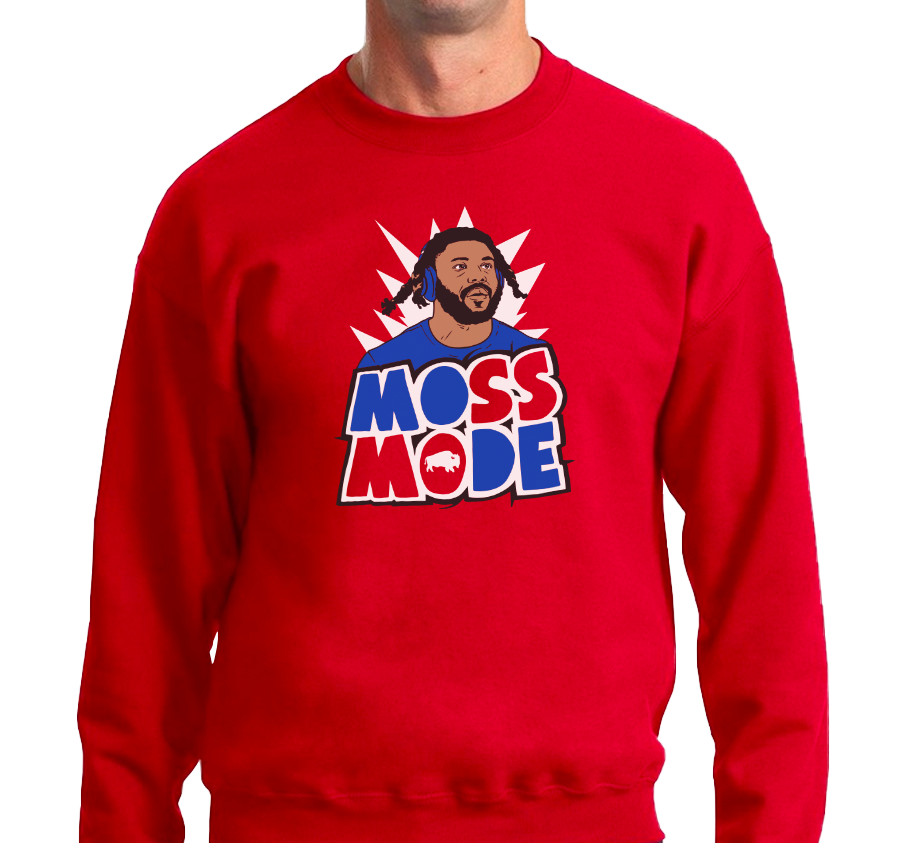 26shirts's tweet photo. Available in both sweatshirt hoodies and crewneck sweatshirts! Stay warm in your "Moss Mode" design, created by @EdreysWajed with @PresMoss2, and support the Lackawanna Life Center with your purchase. https://t.co/IZcCdaYumM #BillsMafia #MossMode https://t.co/oi8QDezNbK