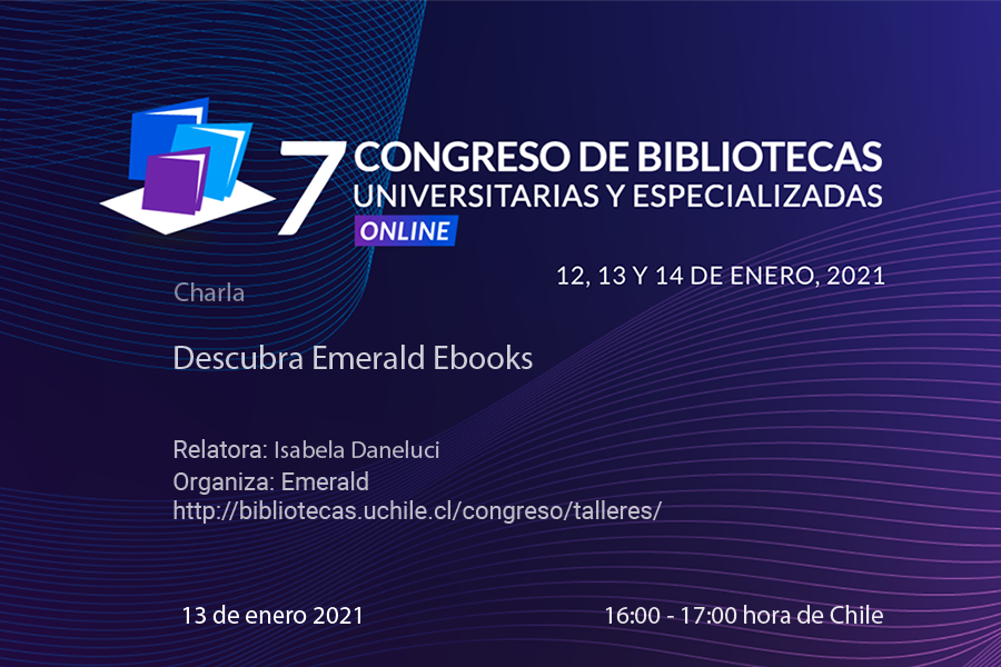 IsabelaDaneluci's tweet photo. ¡Estaremos en el 7º Congreso de Bibliotecas Universitarias y Especializadas online! Únete en la sesión del 13/01 (16h Chile) y descubra las novedades en #eBooks! Regístrese: https://t.co/rVWgDCvz5e

#bibliotecasuniversitarias #bibliotecología #librosdigitales #emeraldpublishing https://t.co/6GyicNyPu6
