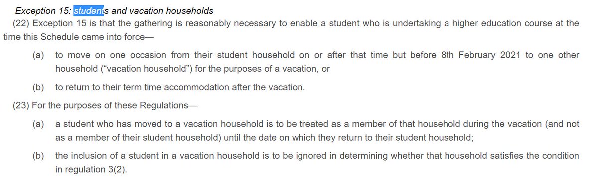 On students moving house, exception 15 hasn't changed. So students who study away from home are legally allowed to move (back) to their student housing as long as they do so before 8th February 2021.