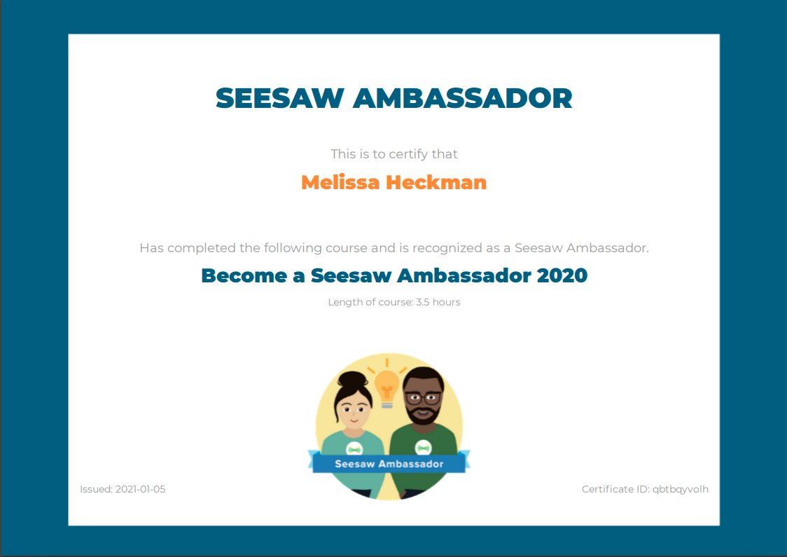 MelHeckman_DLF's tweet image. Not to toot my own horn, but... 🎺 🎉 I completed the @Seesaw Ambassador training! I cannot wait to share what all I learned with @leisd Ts! @LEISDDigLearn