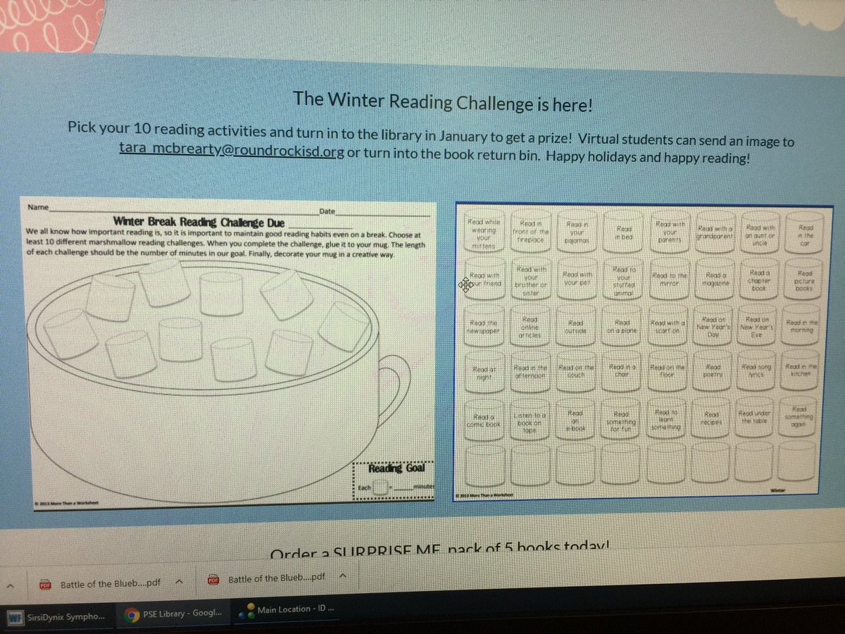 Don’t forget to complete and turn in your Hot Cocoa Reading Challenge. Check out the website for details.<a href="/PondSpringsElem/">PondSprings</a> <a href="/PondSpringsPTA/">Pond Springs PTA</a>