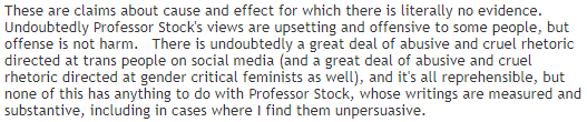 Leiter and his ilk view Stock's work as disconnected from the social and cultural forces that generate the "abusive and cruel rhetoric" towards trans people that Leiter is pointing out.The problem is that philosophical work, even shitty work, isn't produced in a vacuum. (1/n)