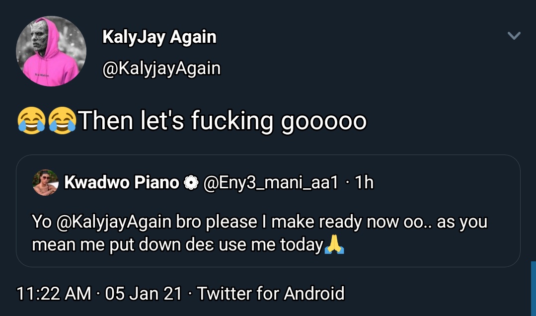 FROM WINTER STUDIOS, SUMMARY ON TODAY'S GIST: A VIOLENCE THREAD KalyJay Vs Kwadwo PianoFive days into this year and we've experienced a concatenation of violence on this timeline. Piano called out KalyJay and started giving praises to God cos he had evidence against him.