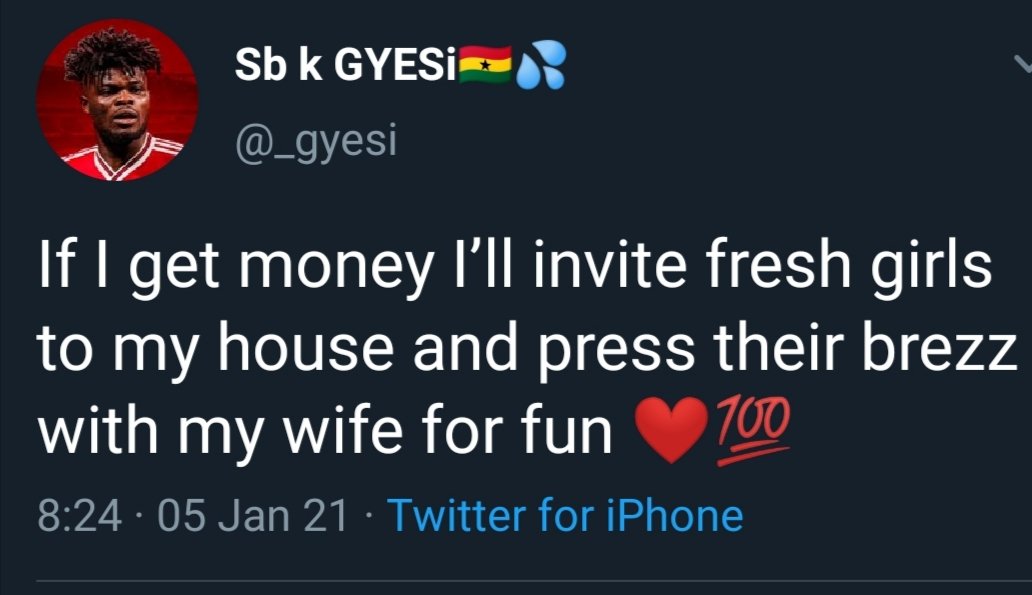 3. Twitter for curses Gyesi tweeted he will invite fresh girls and press their brezzz for fun when he gets money.Nothing shocked him more till one tweep "Abigail Appiah" commented chairman will never get money.Gyesi deleted the tweet. 