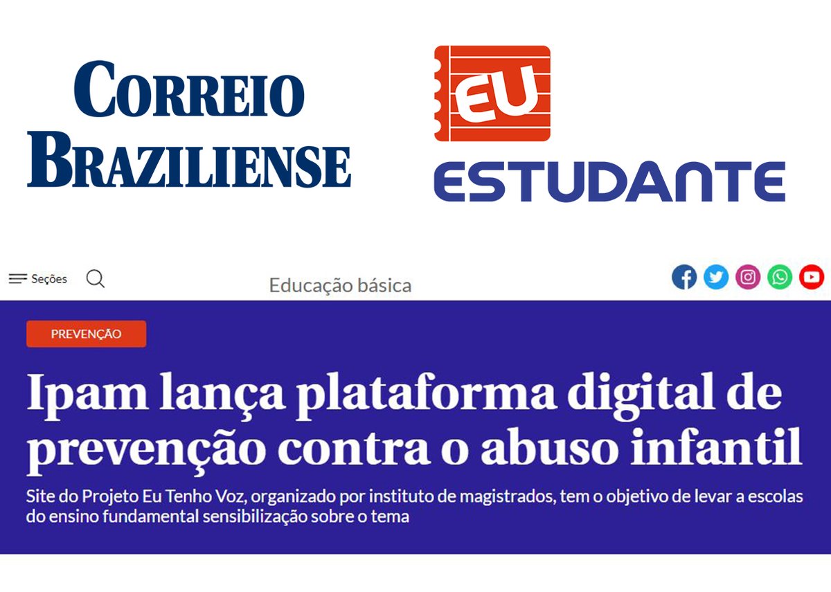 ConvergenciaCom's tweet photo. O jornal Correio Braziliense noticiou o lançamento do novo hotsite do Projeto Eu Tenho Voz, iniciativa do Instituto Paulista de Magistrados (IPAM), cliente da Convergência. Saiba mais. https://t.co/GefLI2qObI

#namídia https://t.co/9wAD1LNfQQ
