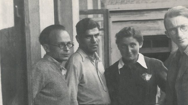 Poets and partisans in the Vilna ghetto, 1943. Shmerke Kaczerginski (far left), Freydke and Avrom Sutzkever (right).

#VerVetBlaybn? #װערװעטבלײַבן #WhoWillRemainFilm #AvromSutzkever #Yiddish #poetry #Lithuania #Vilnius #Vilna #WorldWarTwo #WW2