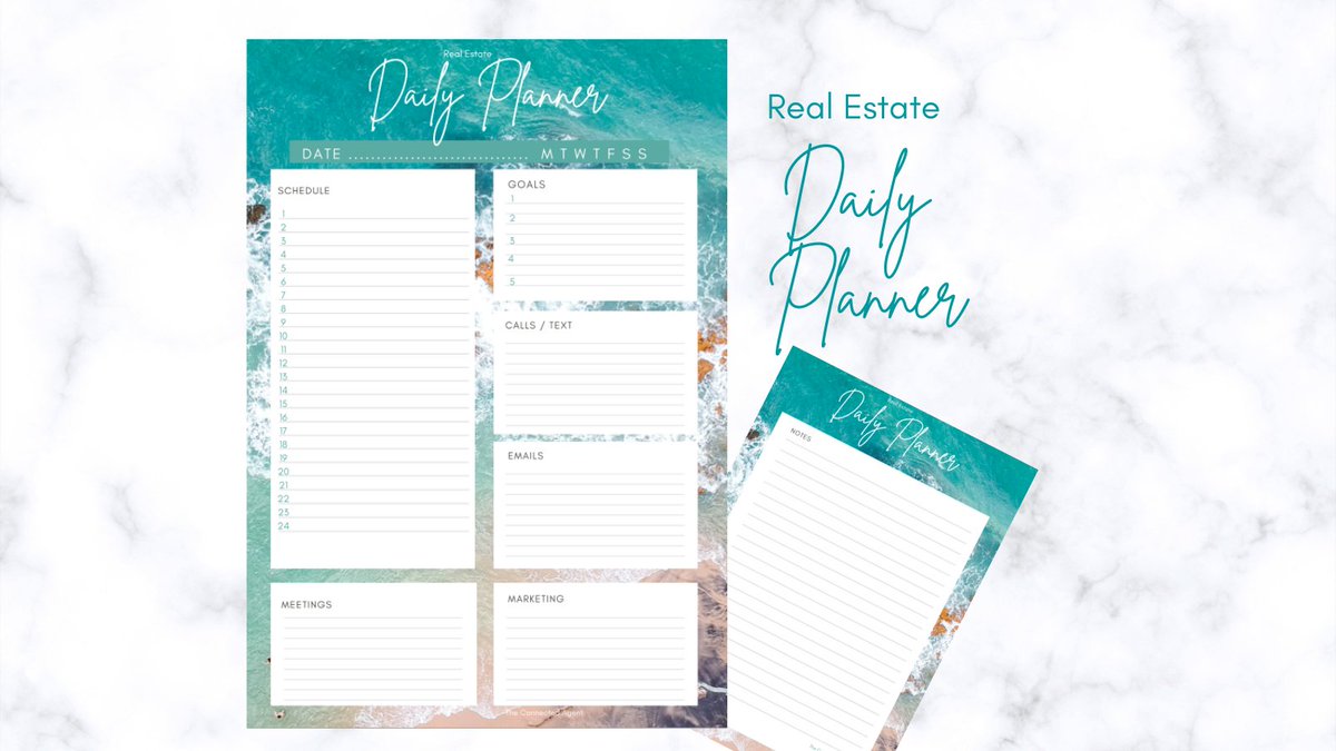 'Real Estate Daily Planner' for scheduling, meeting, marketing, calls, texts and email with extra page for the day's notes. Find it here 👉bit.ly/PlannerREocean #realestatetips #realestateplanner #palmbeachesliving