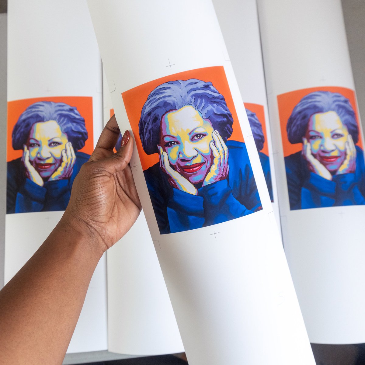 One of the things I'm most grateful for is having my own printer and being able to make print samples in minutes instead of days! For this Toni Morrison print, I ended up printing 5 samples until I got the colours right. My next print will be coming out soon so keep a look out!