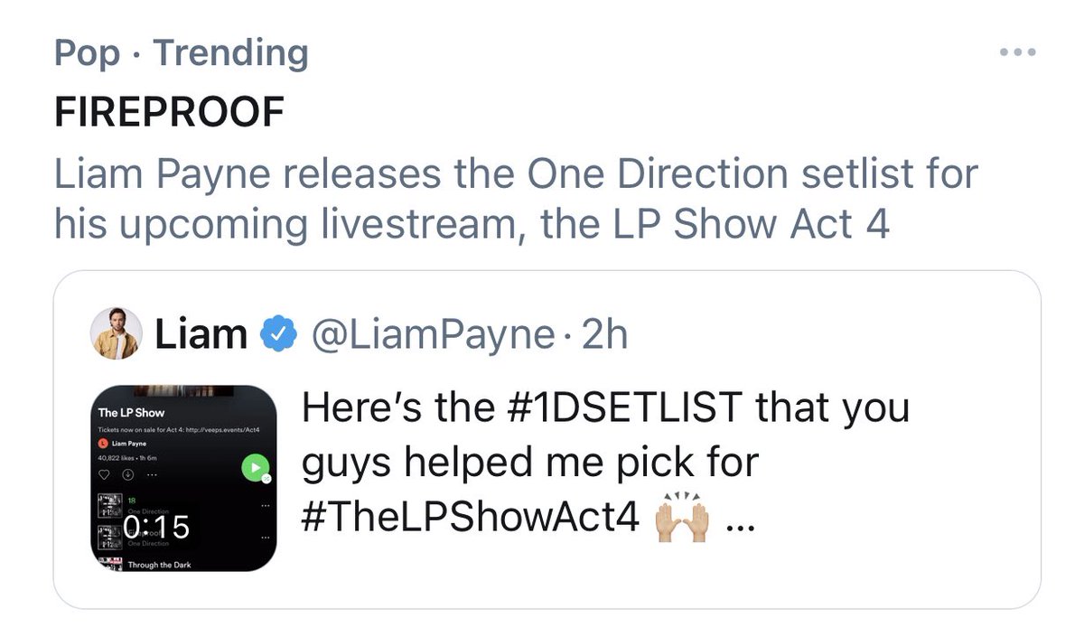 TheHVL's tweet image. LIAM PAYNE, FIREPROOF, #1DSETLIST  are trending!!