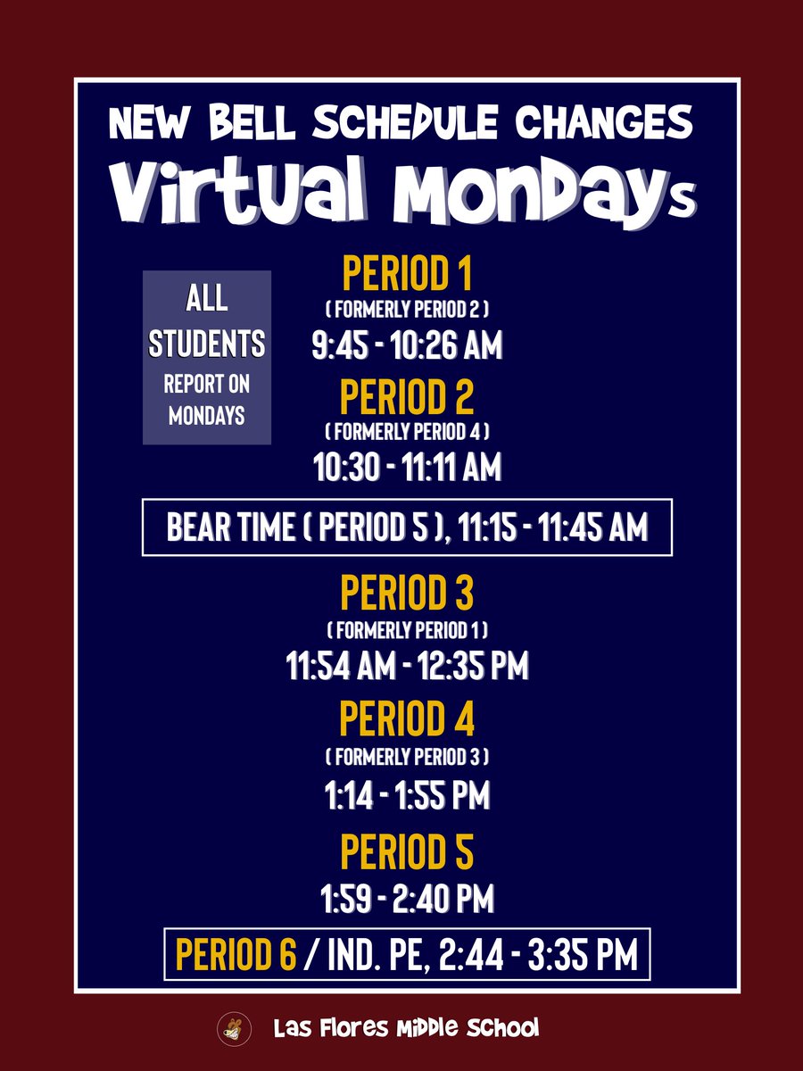 LFMSBears's tweet photo. New Bell Schedule, Bears. https://t.co/iq2JFvPgSr