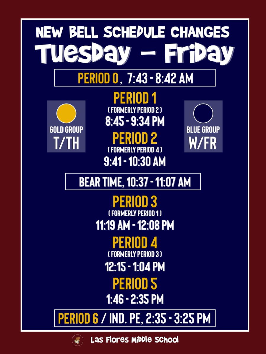 LFMSBears's tweet photo. New Bell Schedule, Bears. https://t.co/iq2JFvPgSr