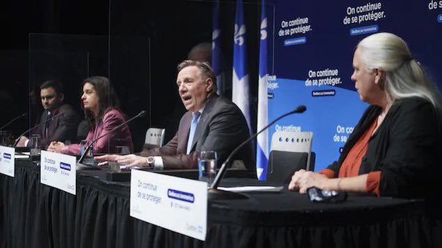 Le PM <a href="/francoislegault/">François Legault</a> a dit aux chefs d'opposition qu’il annoncera demain:
-Confinement: 3 à 4 semaines de +
-Télétravail obligatoire
-Écoles fermées: primaire 1sem, sec 2 semaines 
-Garderies ouvertes 
-Couvre-feu: la décision n'est pas prise
Caucus spécial #CAQ 16h30 

#polqc