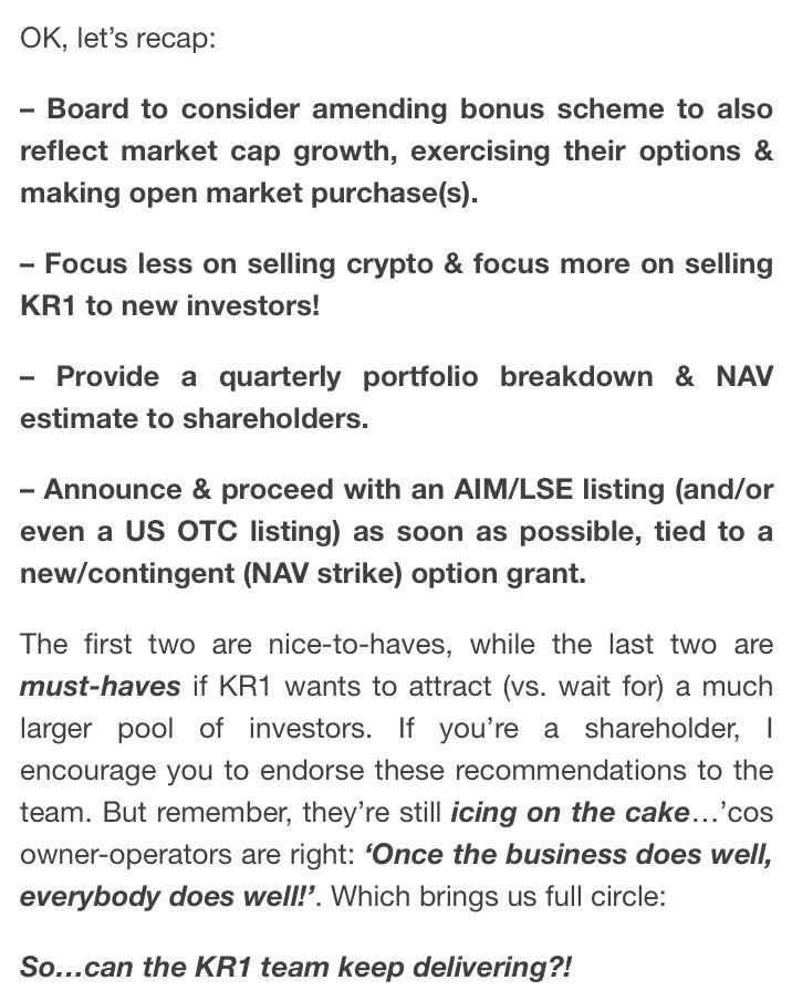 And still a  #roadmap for  #KR1......why bother with the LSE/AIM right now, if a pot’l insane US OTC listing reval’n is lying right there on the table!?Again, if you’re a shrhldr & thk an OTC listing makes sense & is worth the inv’t...then lobby/endorse it with mgmt/directors!