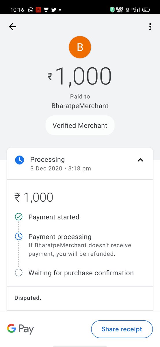 mvarabde's tweet photo. @GooglePayIndia See this also please payment is in processing after 1 month also https://t.co/vQvc6r312c
