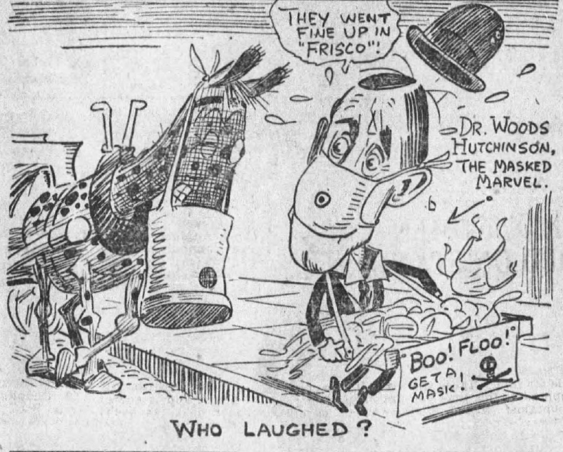 Unsurprisingly, the LA City Council and Powers were swayed by maskholes and PANDEJOS. Chief among them? The LA Times.Here's an editorial cartoon mocking a mask proponent from Nov. 1918