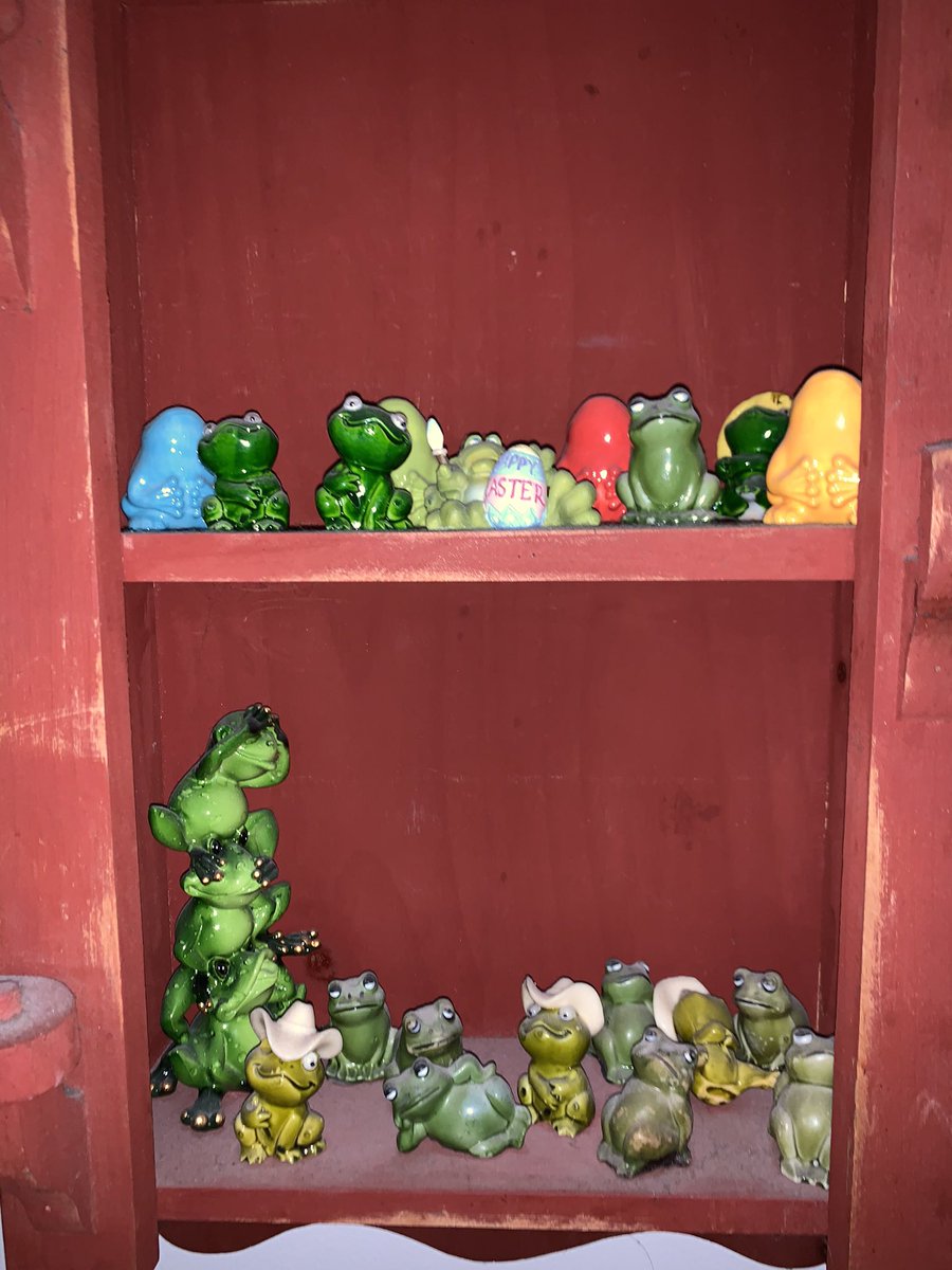 Chrissy_Stanley's tweet photo. @kalistacat Here are a few of my 🐸....don’t mind the dust-is it considered a collection too 😂 https://t.co/b8nG6l3iKY