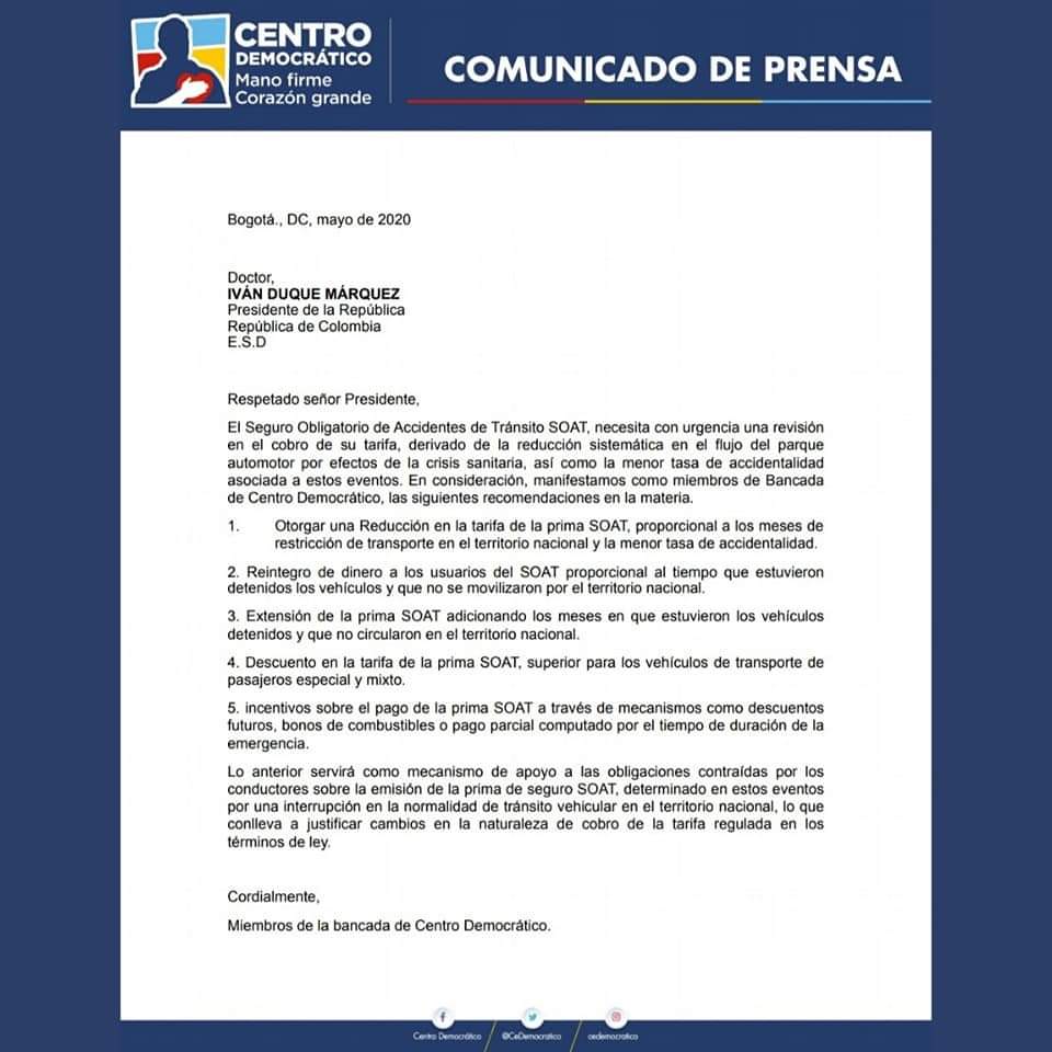 JenniferAriasF's tweet photo. Desde @cedemocratico propusimos en mayo al Presidente @IvanDuque revisar las tarifas SOAT, ante reducción de flujo vehicular y tasa de accidentalidad por la crisis sanitaria.

Hoy celebramos anuncio de @SFCSupervisor sobre disminución en tarifas SOAT 2021.

#CDLeCumpleAColombia https://t.co/pWheaLzE6h