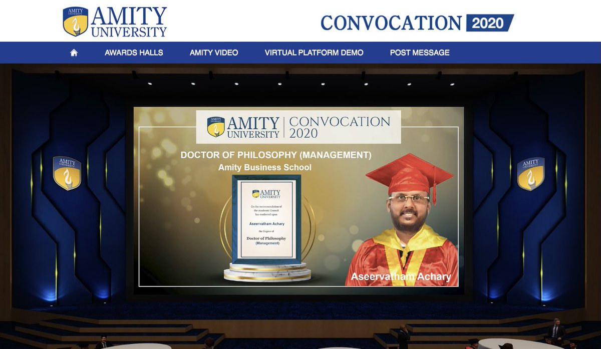 Today, I received my Ph.D. in a virtual Convocation Ceremony.  The research was on Corporate Governance specially focusing on corruption in corporates. Thanks to Dr. Sanjeev Bansal, Director, Amity Business School, Dr.Amit Pandey, Guide &amp; Dr. Suneel Maggo, Co-Guide. <a href="/AmityUni/">Amity University</a>
