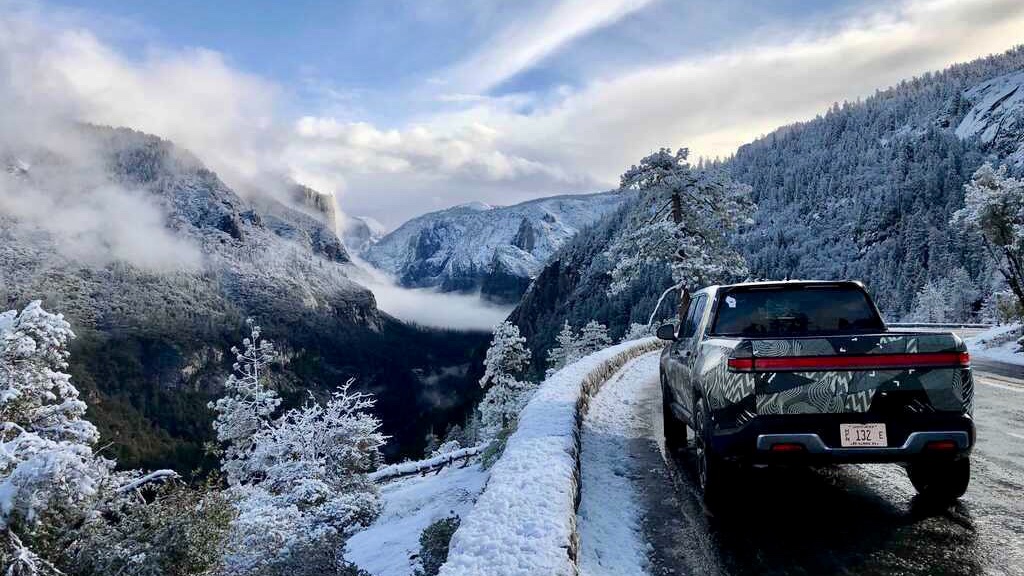 Rivian's tweet image. Getting in a few last adventures before the New Year.