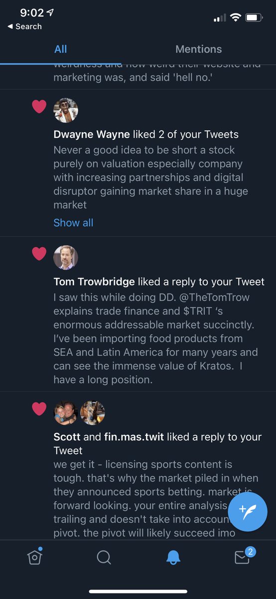 7) previous president was only there for 7 months which was listed as proof that  $trit is a fraud. In response to me yday someone posted that they’re a trader & see enormous upside of Kraros & the former President liked thecomment! See pic of tom towbridge liking below