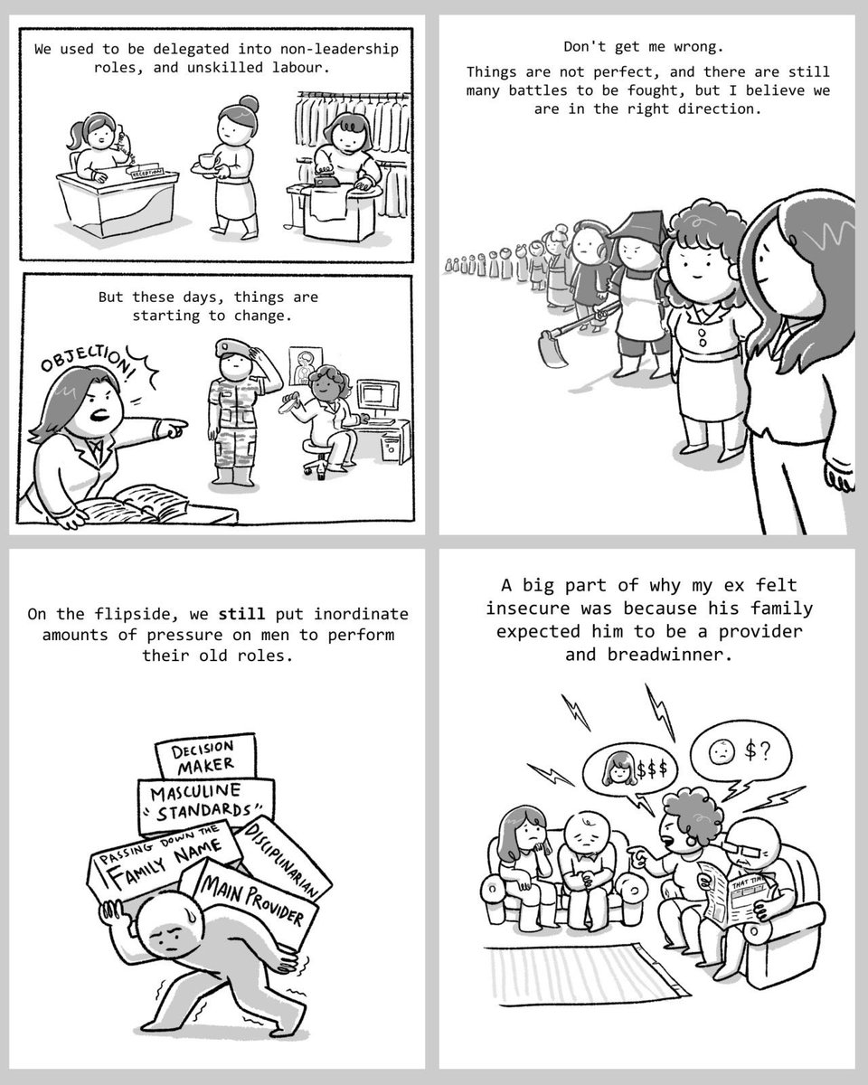 Tapi memang beban pandangan untuk lelaki terkadang juga memperberat hidup mereka. stigma serba "harus memimpin" yang dilekatkan masyarakat menjadi beban tersendiri. semua punya beban masing-masing.pada akhirnya, kita cuma perlu saling mengerti