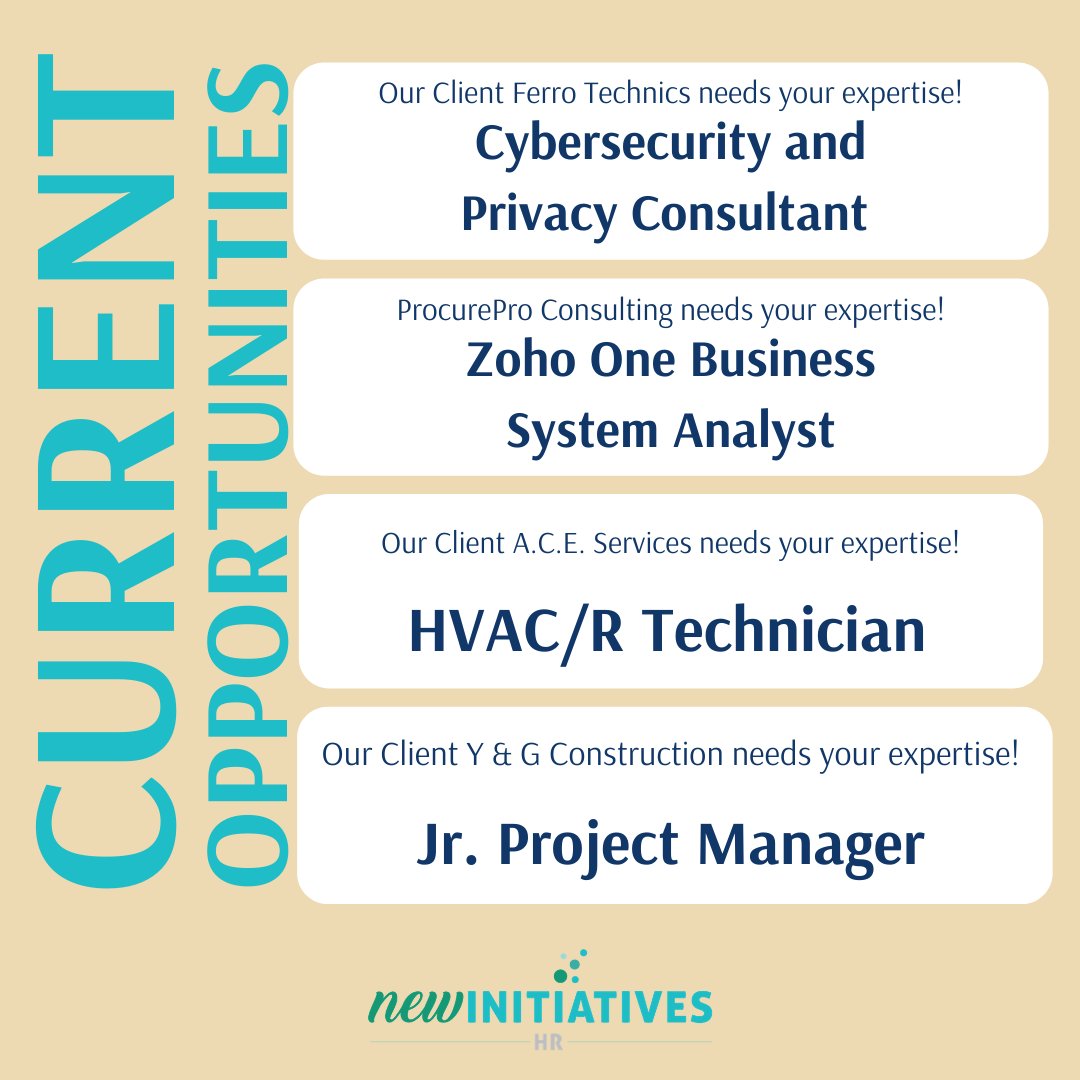 HIRING ALERT!

All of our current opportunities! What fits your skills the best?

zcu.io/WjIO
 
#JobOppertunities #Hiring #CyberSecurity #ZohoOne #HVAC #ProjectManager