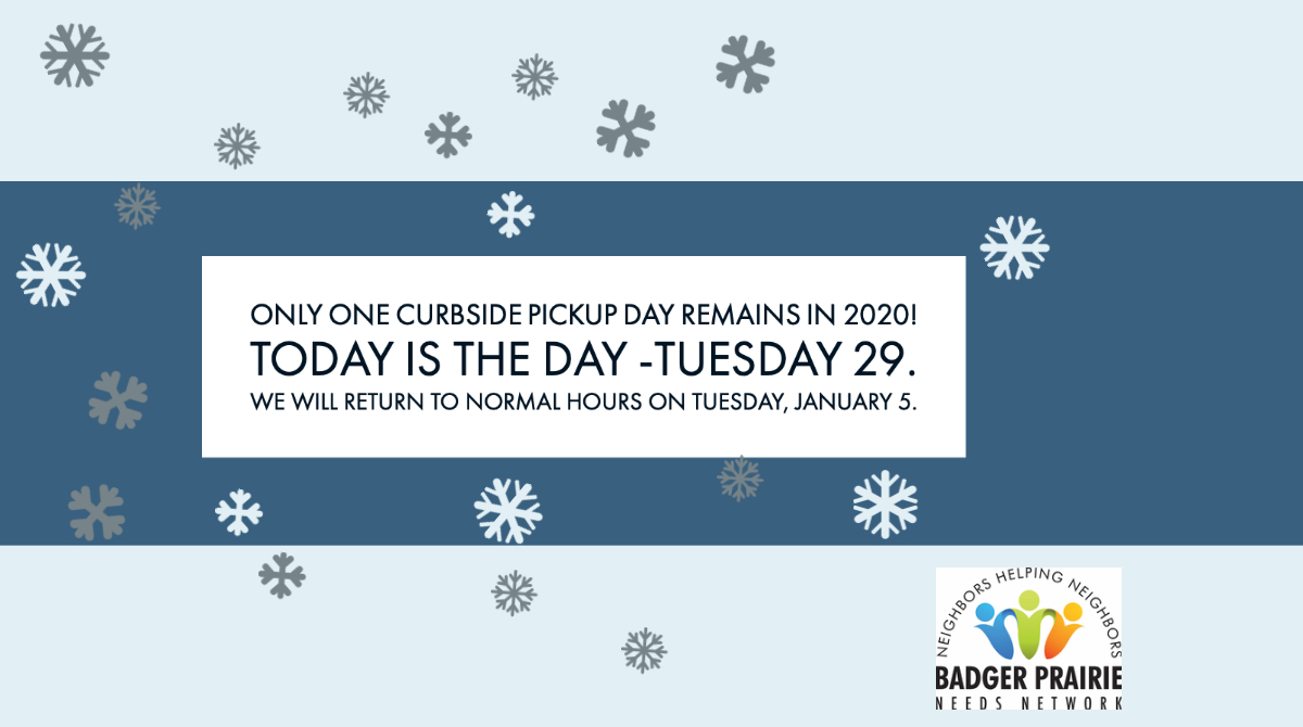 Badger_Prairie's tweet photo. We're open from 10a-12p today - Tuesday, December 29. Our regular hours return Tuesday, January 5. Please arrive at least 15 minutes before our scheduled closing time. If lines are at capacity before closing time, we may cut-off the queue even earlier than 15 min before closing. https://t.co/G3WHY7uUWc