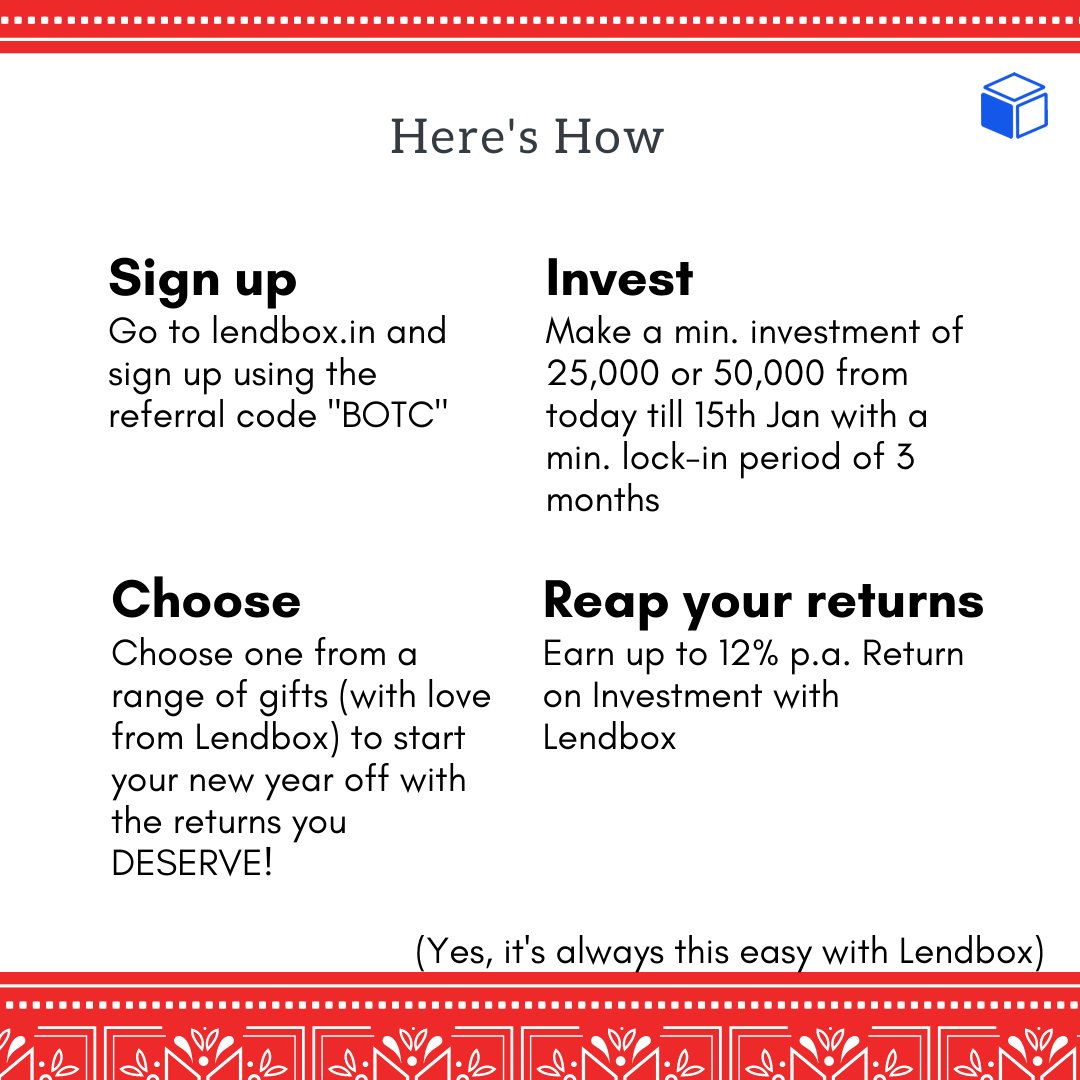 lendboxin's tweet photo. Invest in YOU with Lendbox! Sign up and Start off 2021 with better Returns! Use referral code "BOTC" to avail the offer!
https://t.co/pAW5eWl37t

#financialfreedom #finance #financialliteracy #financialadvice #financialadvisor #altinvestments #alternateinvestments #p2p... https://t.co/CPq8h3Ngi2