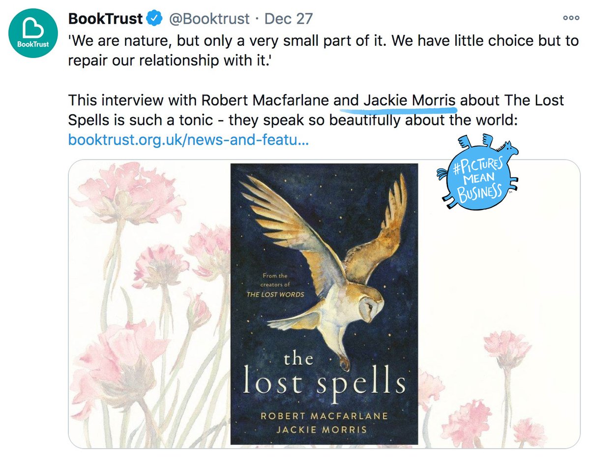 A big cheer for  @Booktrust, who have been making a real effort this year to credit illustrators. Using a variety of formats, they've been showing awareness of and support for the illustrator's role, which is heartening to see. Thank you!  #PicturesMeanBusiness  @picturesmeanb