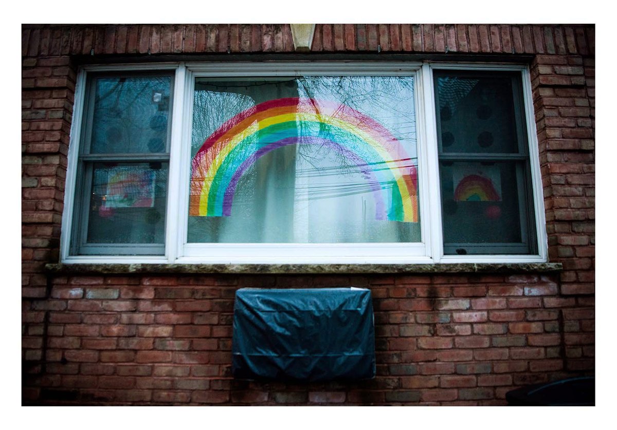 QueensMemory's tweet photo. Rainbow in Astoria - April 2020, by Megan Green #QueensCovid #AstoriaQueens #Ditmars #rainbowwindow https://t.co/dt9p5FDARt