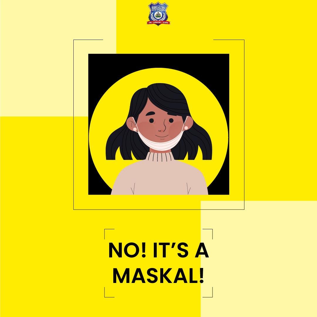 BlrCityPolice's tweet photo. Masks are supposed to cover both your nose and mouth! It’s certainly not a fashion accessory.
Stop being a Mascal!
.
.
 #maskal  #covid19 #safety https://t.co/VSuLOM4G2G