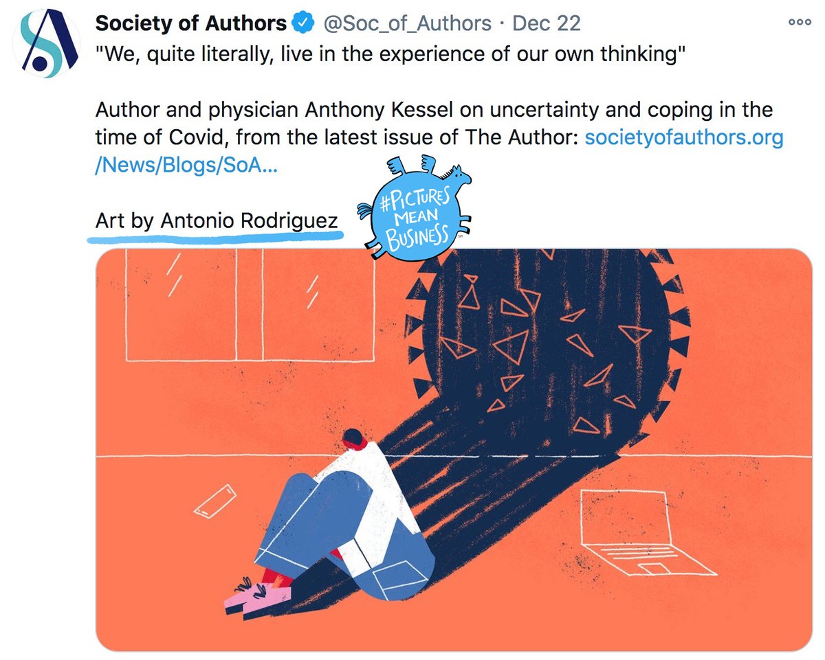 Big cheer for  @Soc_of_Authors, who are crediting artists in tweets. They're doing a big overhaul of The Author magazine, commissioning new paid artwork and addressing issues which affect our careers, plus supporting the new Comics Creator Network.Thank you!  #PicturesMeanBusiness