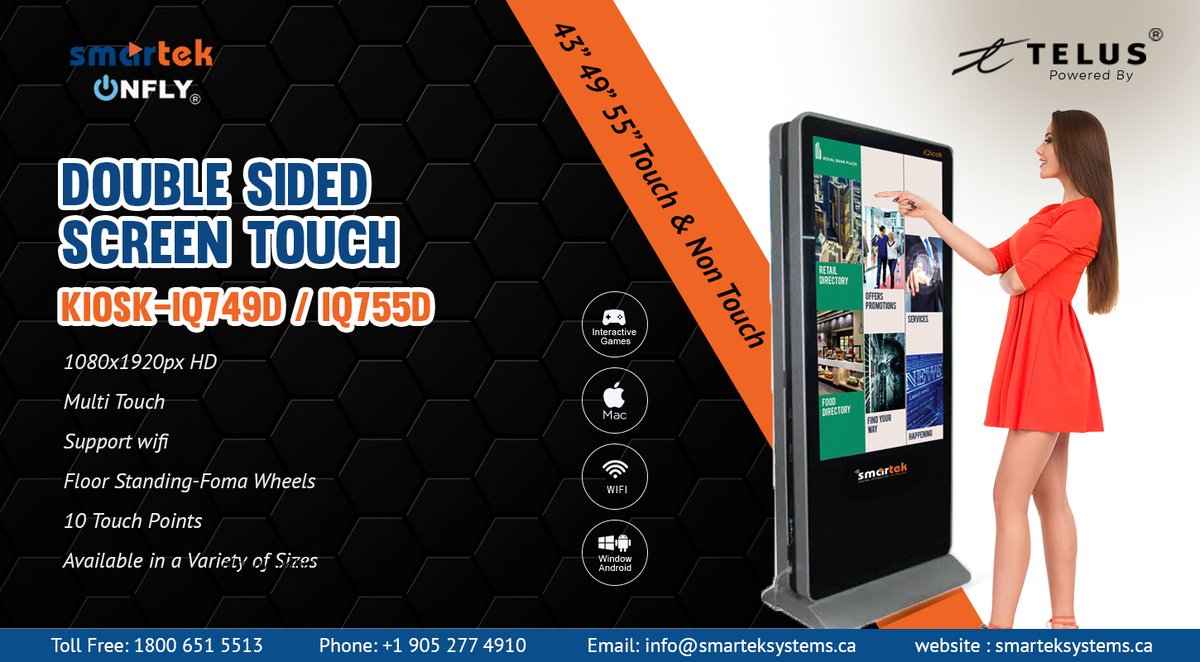 smarteksystems's tweet photo. Give your customers ease of shopping with double-sided screen #touch #kiosks from #Smartek Systems. We deliver amazing hardware and software solutions for kiosks that have multi-touch technology, floor-standing-foma wheels available in a variety of sizes. 

#digital #smartekonfly https://t.co/ny4Q3TMGDL