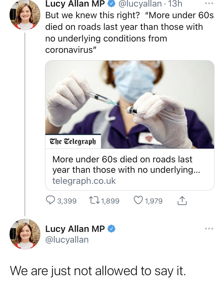 The elected representative for the people of Telford suggests she’s been prevented from talking about road deaths in comparison to deaths from the coronavirus pandemic. So I’ve pulled together the stats for her