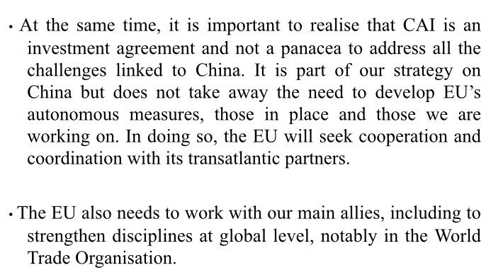 EU will continue to work with the US and caution against MEPs treating the China deal as a panacea to resolve all challenges posed by Beijing.