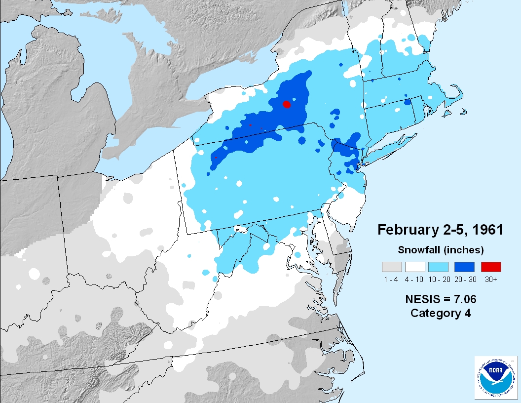  #StateCollege only has 5 "snow seasons" (Oct-Apr) with 90"+ of snow since 1893. A big December snowstorm occurred in 3 of the 5 (Dec of 1992, 1995, and 1960). Each of those seasons also had a NESIS Cat 4 or 5 storm later, which dropped double-digit snows in Central PA (2/n)  #pawx