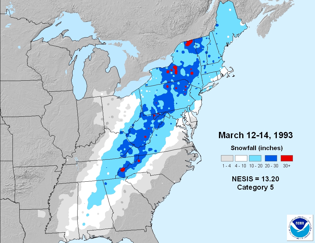  #StateCollege only has 5 "snow seasons" (Oct-Apr) with 90"+ of snow since 1893. A big December snowstorm occurred in 3 of the 5 (Dec of 1992, 1995, and 1960). Each of those seasons also had a NESIS Cat 4 or 5 storm later, which dropped double-digit snows in Central PA (2/n)  #pawx