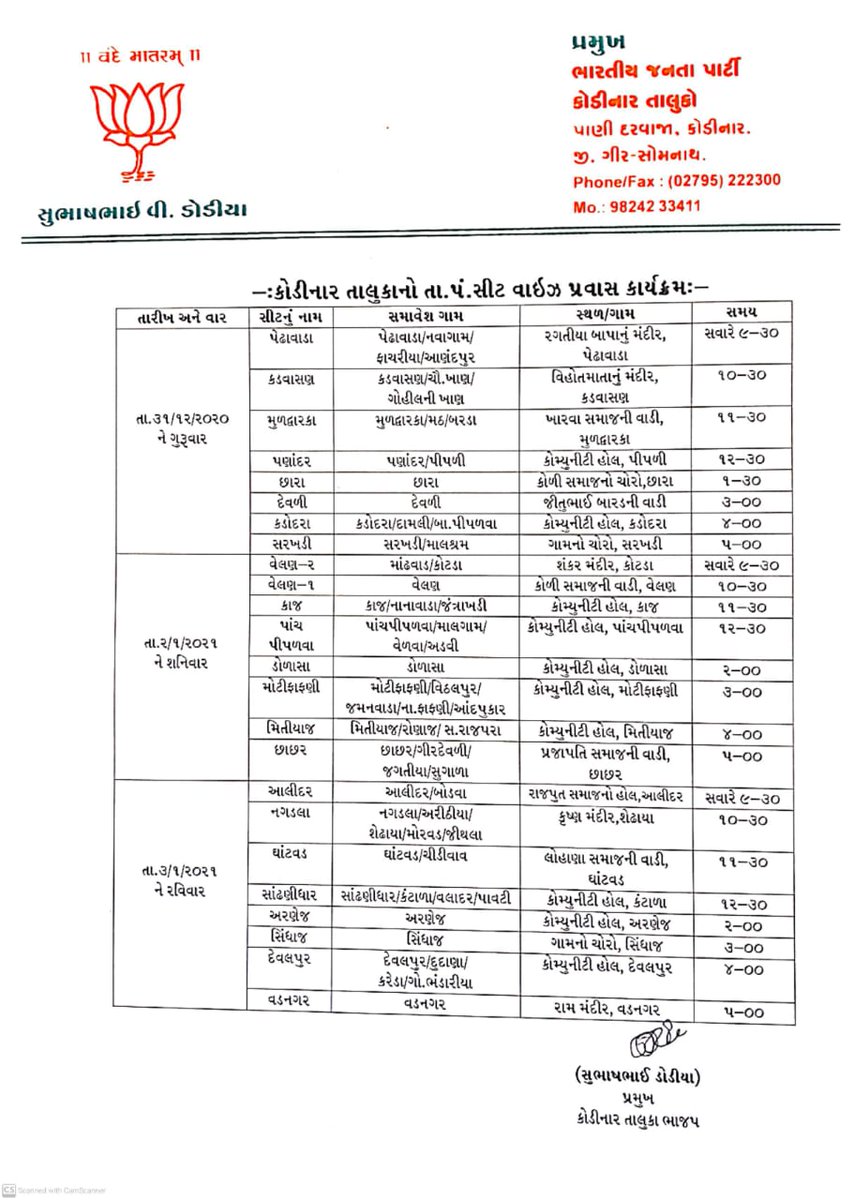 AnilsinhZ's tweet photo. ભારતીય જનતા પાર્ટી  કોડીનાર તાલુકા પંચાયત સીટ વાઈજ પ્રવાસ કાર્યક્રમ 🙏 https://t.co/Y1JCROaoW8