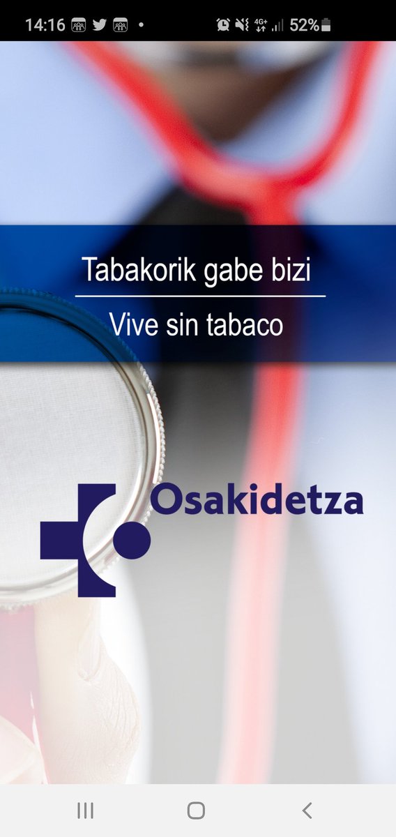 AntxonApinaniz's tweet photo. “Bizi tabakorik gabe” APP-a. Terapia konbinatua.
Tratamendu honek #APP bat eta zure erreferentziako profesionalaren aurrez aurreko edo telefono bidezko bisitak konbinatzen ditu
#osasuna #tabakoa #prebentzioa #osakidetza #zientzia
https://t.co/SaBQZvlMEL https://t.co/y6A7kdcNBz https://t.co/dhF4OOUALy