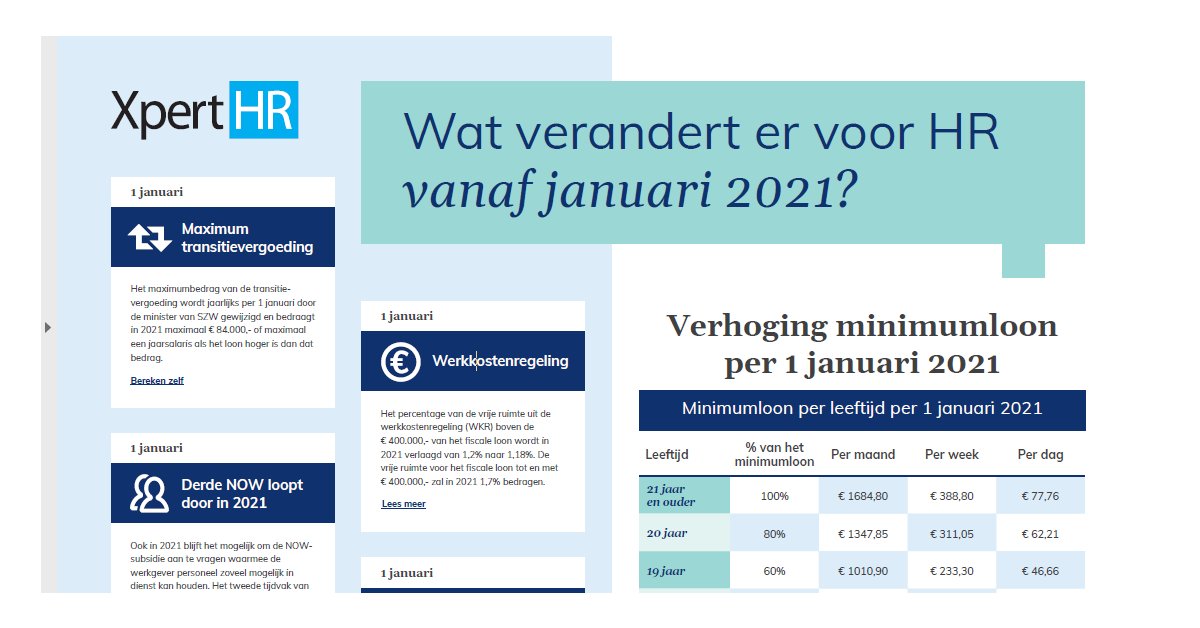Gratis poster: Wetswijzigingen 2021 📜
 
Hoog tijd om vooruit te blikken op de wetswijzigingen voor 2021! Wij hebben alle (voor HR) belangrijke veranderingen in wet- en regelgeving voor je uiteengezet in één overzichtelijke poster >> bit.ly/34SpszM