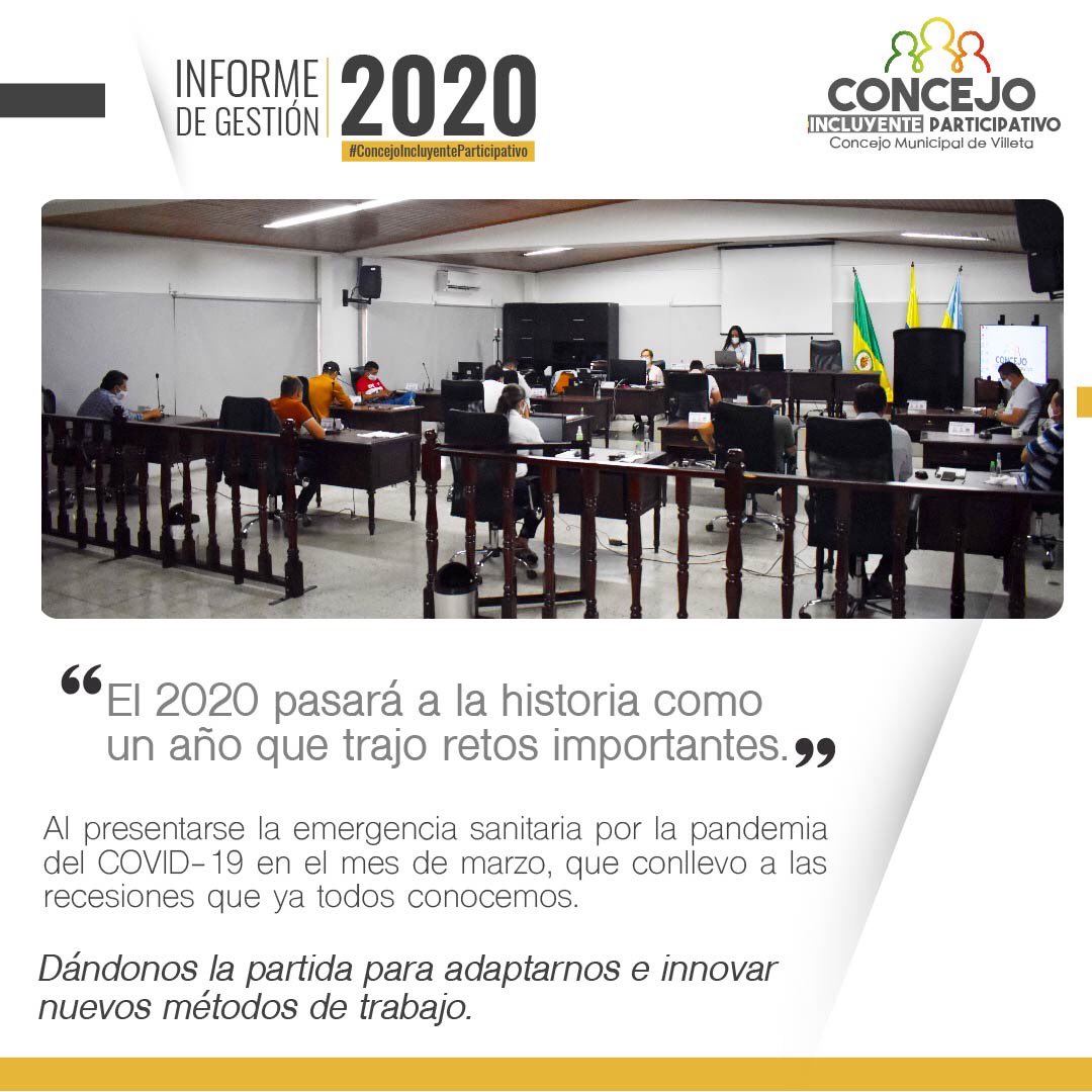 ConcejoVilleta's tweet photo. #InformeGestión2020 || Adaptarnos e innovar en nuevos métodos de trabajo y dada la naturaleza de las funciones del Concejo vimos en la virtualidad una garantía de inclusión y participación.  

#concejoincluyenteparticipativo
.
.
#Villeta #cundinamarca #controlpolítico https://t.co/eu5FLjZlog