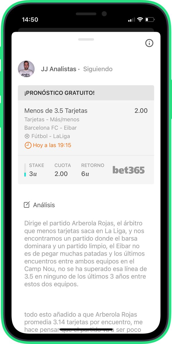 tipsterchat's tweet photo. 📢Pronóstico de JJ Analistas #LaLiga

⚽️FC Barcelona vs. Eibar
📋Menos de 3,5 tarjetas
💰Cuota 2.00
💸Stake 3

📑Más argumentos descargando la App ⤵️ https://t.co/29kGXVndzI https://t.co/HKFPT76lGc